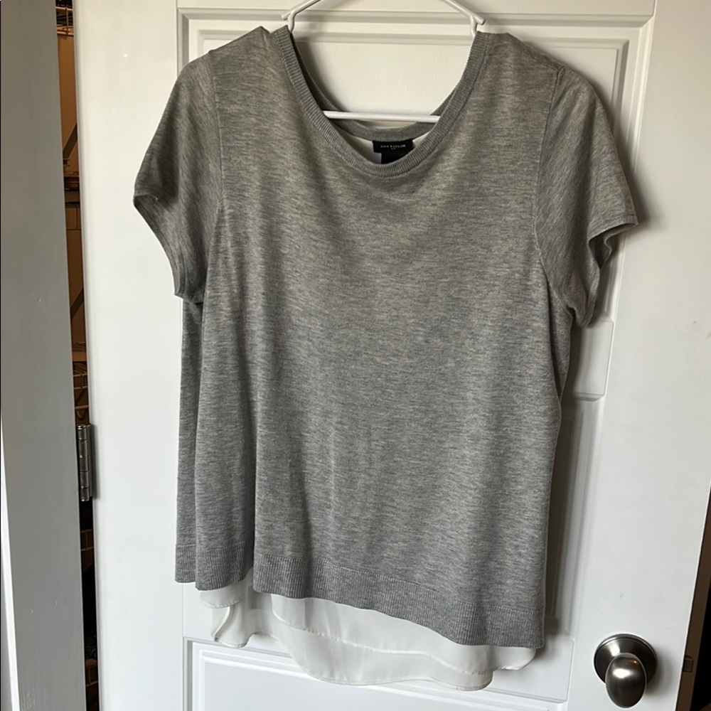 Ann Taylor Gray Asymmetrical Relaxed Tee